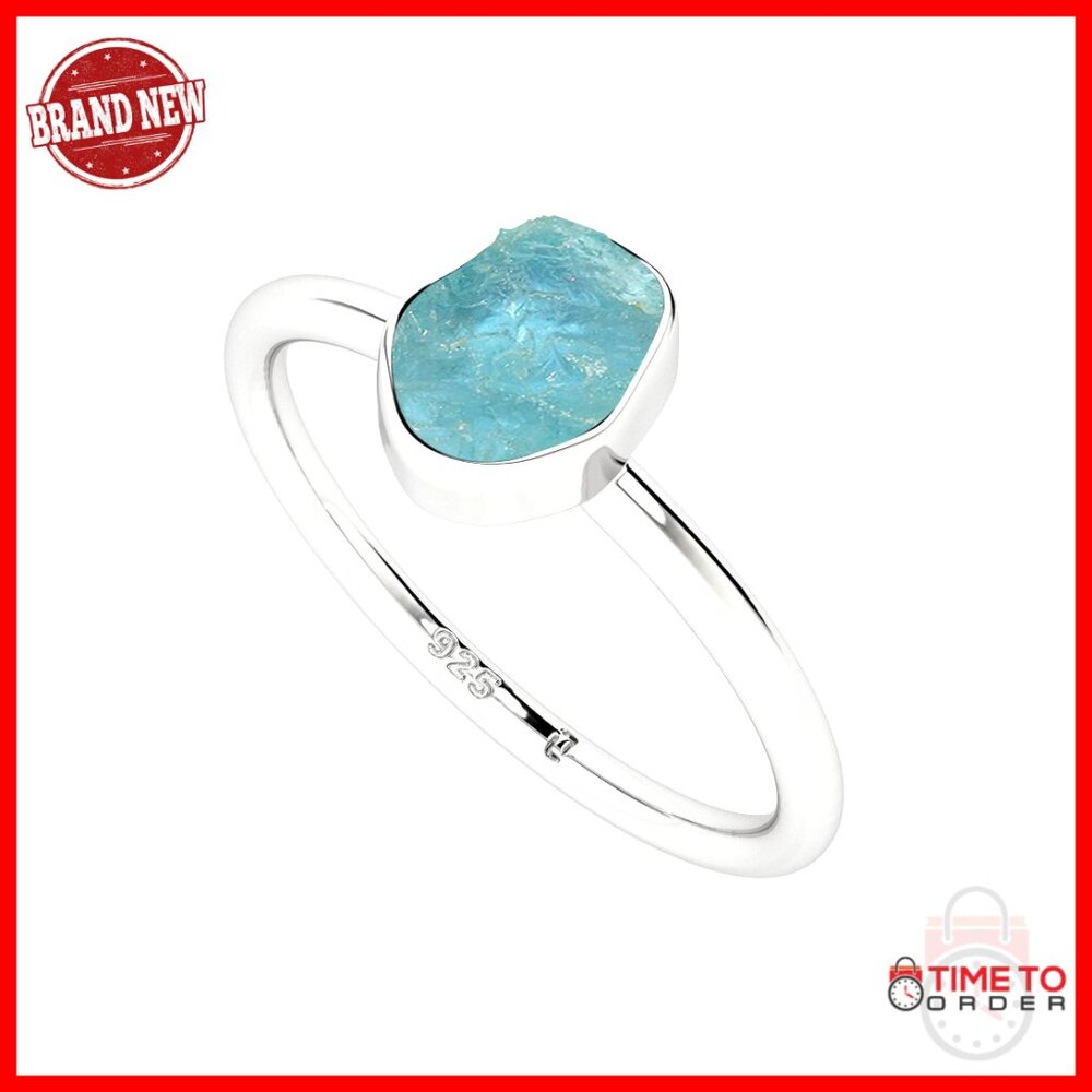 Sterling Silver Stackable Ring With Raw Aquamarin… - image 1